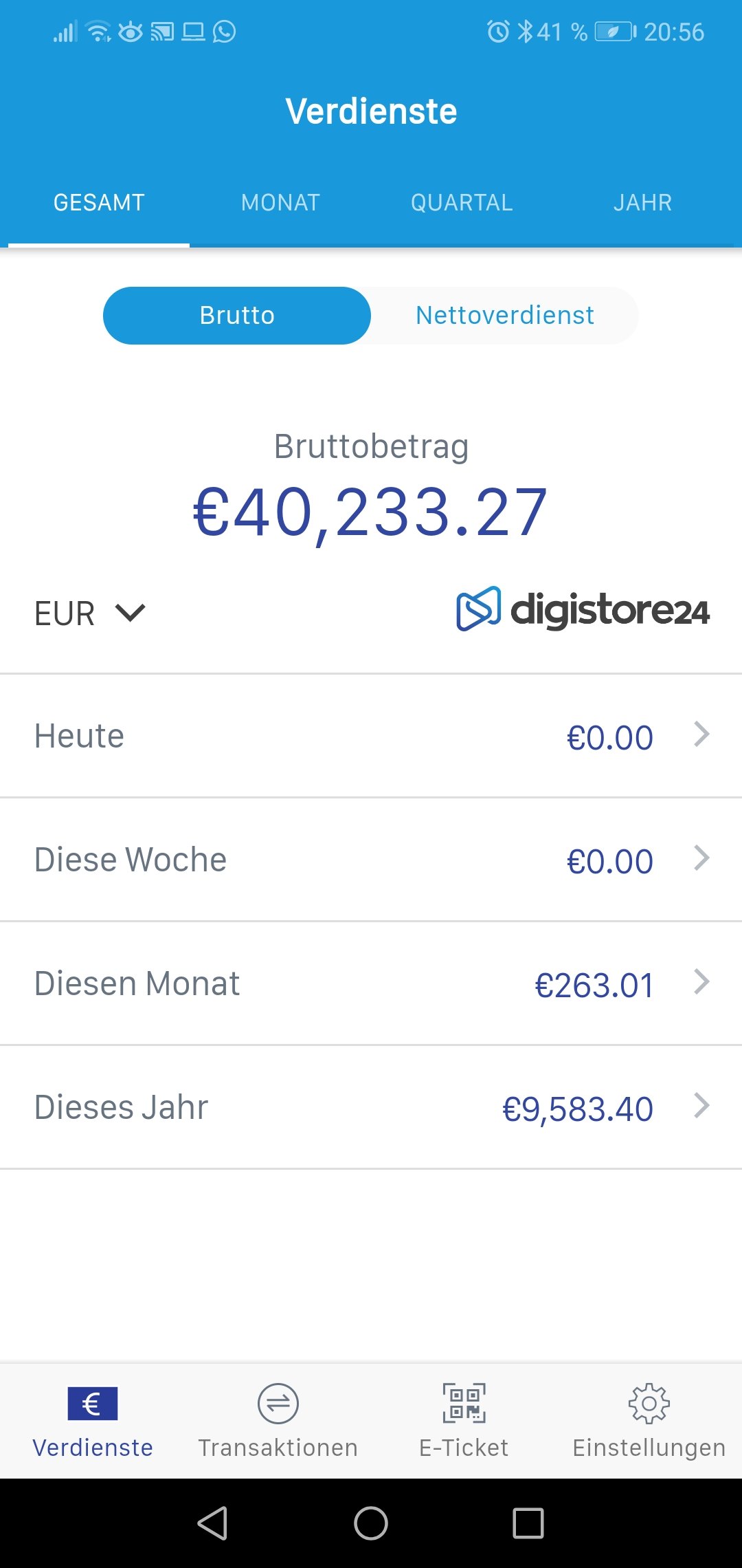 Screenshot meiner Einnahmen in Digistore 24 - nur durch die Strategien der Geldmaschine 3.0