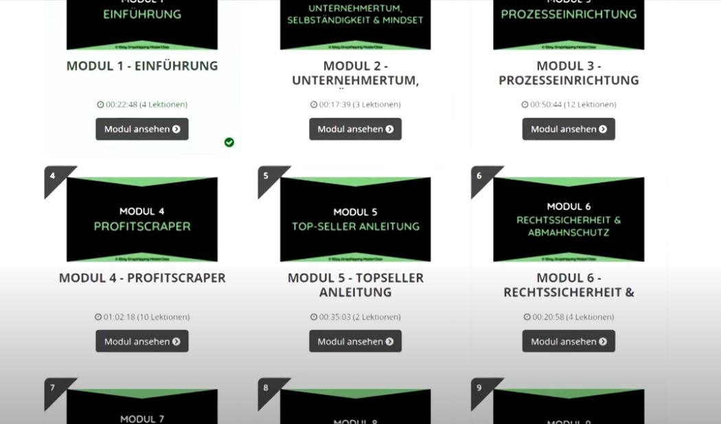Ebay Dropshipping MasterClass - Einblick in die Module